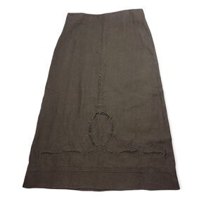 CAbi Brown Linen Floral Embroidered Maxi Skirt Women's‎ Size 10